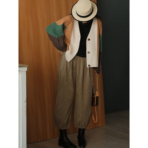 Áo khoác len cardigan dài tay cổ V ba khuy phối màu sắc - NU7783