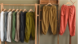 Quần baggy linen lưng thun thêu ren hai bên quần - NU7309