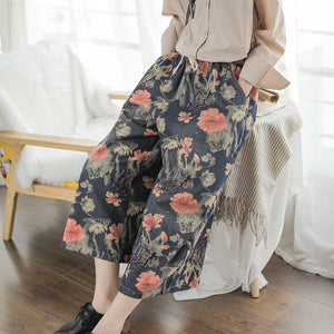 Quần baggy denim ống loe in hoa lá - NU2673 - kamaka.vn - thời trang nhật