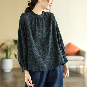 Áo sơ mi linen dài tay cổ tròn in hoa lá liti - NU8147