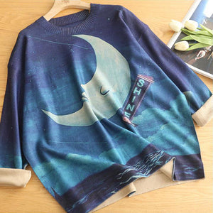 Áo len cashmere dài tay cổ tròn in những ngôi sao - NU7778