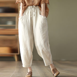 Quần baggy linen lưng thun dây rút ống rộng hai túi chéo - NU6865