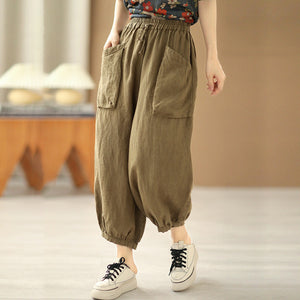 Quần baggy linen lưng thun dây rút kiểu túi hộp - NU7525