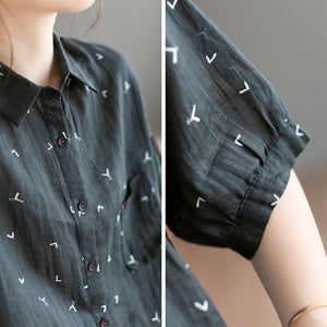 Áo sơ mi linen ngắn tay cổ đức in mỏ neo - NU7424