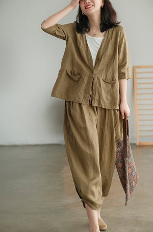 Quần baggy linen lưng thun túi tròn - NU5589