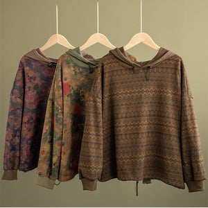 Áo hoodies in hoa văn retro ziczac dây rút - NU8091