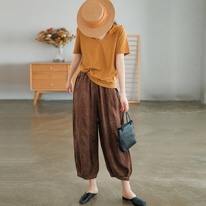 Quần baggy linen lưng thun hoa văn trừu tượng ống rộng - NU7085
