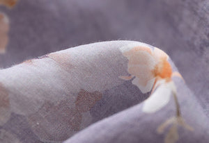 Áo sơ mi linen ngắn tay cổ pipi khuy cài sau in hoa lá - NU7407
