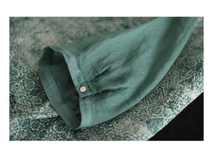 Áo sơ mi linen ngắn tay cổ in hoa văn trừu tượng khuy cài sau - NU7216