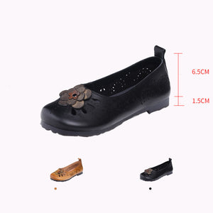 Giày da retro đế bệt đính hoa thủ công đục lỗ - NU5629
