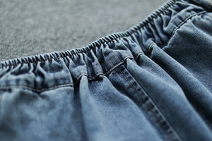 Chân váy denim lưng thun thêu cô bé xẻ tà - NU8658