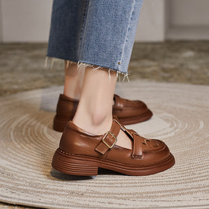 Giày da retro đế cao quai khóa gài kiểu đan caro - OD0685