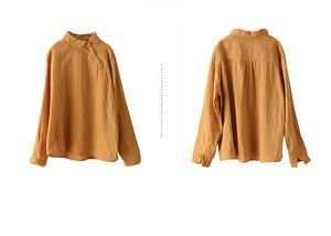 Áo sơ mi linen dài tay cổ pipi khuy chéo - NU8140