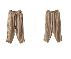 Quần baggy linen lưng thun dây rút ống túm xếp ly - NU7477