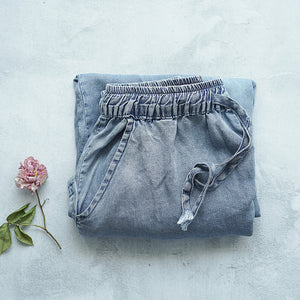 Quần baggy denim ống rộng dây rút - NU5442