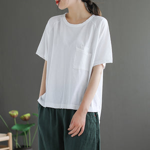 Áo T-shirt ngắn tay cổ tròn kiểu túi đôi vạt mullet - NU8353