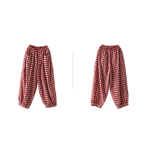 Quần baggy linen lưng thun kẻ sọc caro ống túm - NU7111