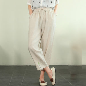 Quần baggy linen lưng thun dây rút thêu kẹo ngọt - NU7288