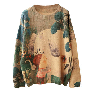 Áo len cashmere dài tay vẽ cô gái và chú cún - NU6170