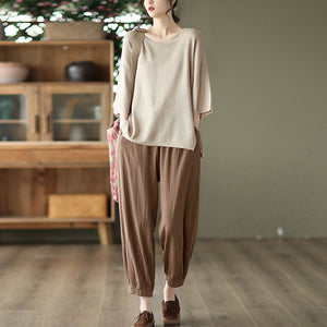 Quần baggy linen lưng thun dây rút hai túi chéo - NU7026