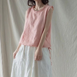 Áo sơ mi sát nách cổ xếp ly vạt dây rút - NU2975 - kamaka.vn - thời trang nhật