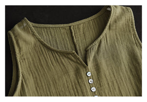 Áo T-shirt linen sát nách cổ V kiểu xếp ly - NU8406