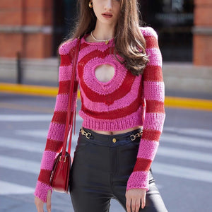 Áo len croptop đan hình tròn dài tay cổ tròn - NU8499