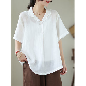 Áo sơ mi linen ngắn tay cổ vest - NU8562