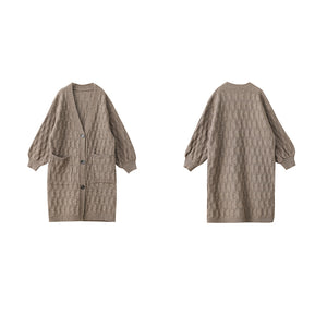 Áo khoác len trench coat dài tay kiểu bện thừng mắt cáo - NU7841