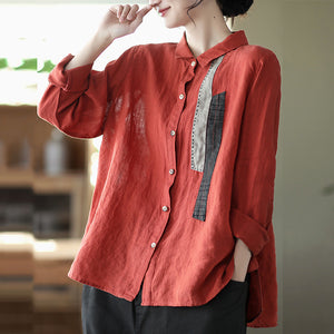 Áo sơ mi linen dài tay cổ đức may hai dải vải  - NU6717