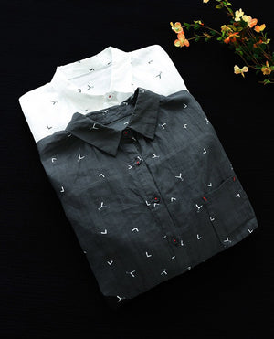 Áo sơ mi linen ngắn tay cổ đức in mỏ neo - NU7424