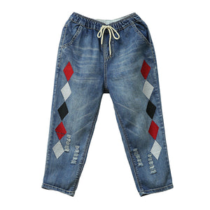 Quần baggy denim thêu hình quả trám - NU2450 - kamaka.vn - thời trang nhật