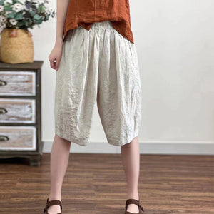 Quần baggy lửng linen lưng thun một màu hai túi chéo  - NU7076