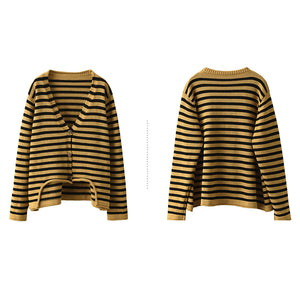 Áo khoác len cardigan dài tay cổ V kẻ sọc  - NU8053