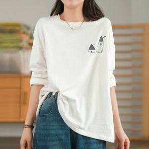 Áo T-shirt dài tay cổ tròn thêu ngôi nhà nhỏ - NU7961