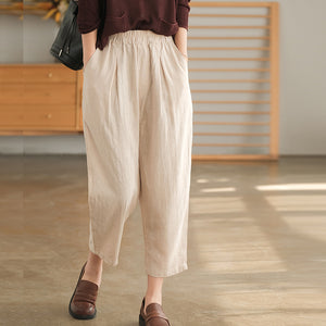 Quần baggy linen lưng thun một màu hai túi chéo - NU6929