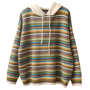 Áo hoodies len dệt kim dài tay kẻ sọc sắc màu - NU8120