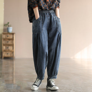 Quần baggy denim lưng thun xếp ly gấu túm - NU6685