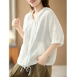 Áo khoác cardigan ngắn tay có mũ có dây rút - NU6983