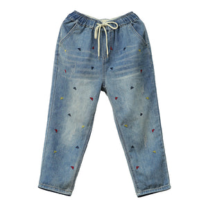 Quần baggy denim thêu tam giác nhỏ - NU2451 - kamaka.vn - thời trang nhật