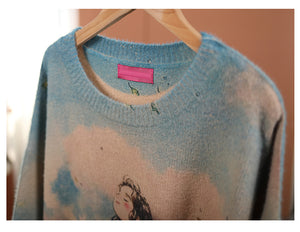 Áo len cashmere dài tay cổ tròn in cô gái - NU7777