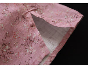 Áo sơ mi linen ngắn tay cổ pipi phối màu in cành lá  - NU7535