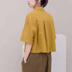 Áo sơ mi linen ngắn tay cổ sen nhọn hai túi vuông - NU7511