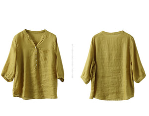 Áo sơ mi linen ngắn tay cổ V một túi vuông - NU8626