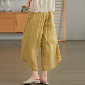 Quần baggy linen lưng cao ống rộng thêu sợi màu ziczac - NU7230
