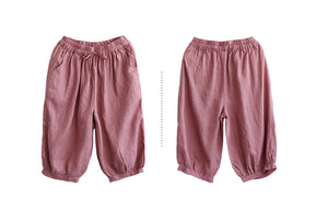 Quần sooc linen lửng lưng thun dây rút ống túm xếp ly - NU7411