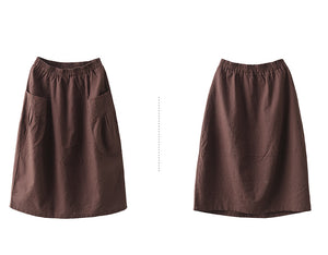 Chân váy linen retro hai túi ngang xếp ly - NU8520