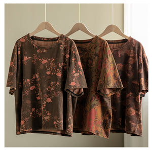 Áo T-shirt ngắn tay cổ tròn in hoa lá đơn sắc - NU8630