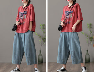 Quần baggy denim ống suông cạp cao hai túi chéo - NU7102