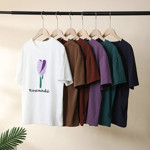 Áo T-shirt ngắn tay cổ tròn thêu hoa tulip - NU8447